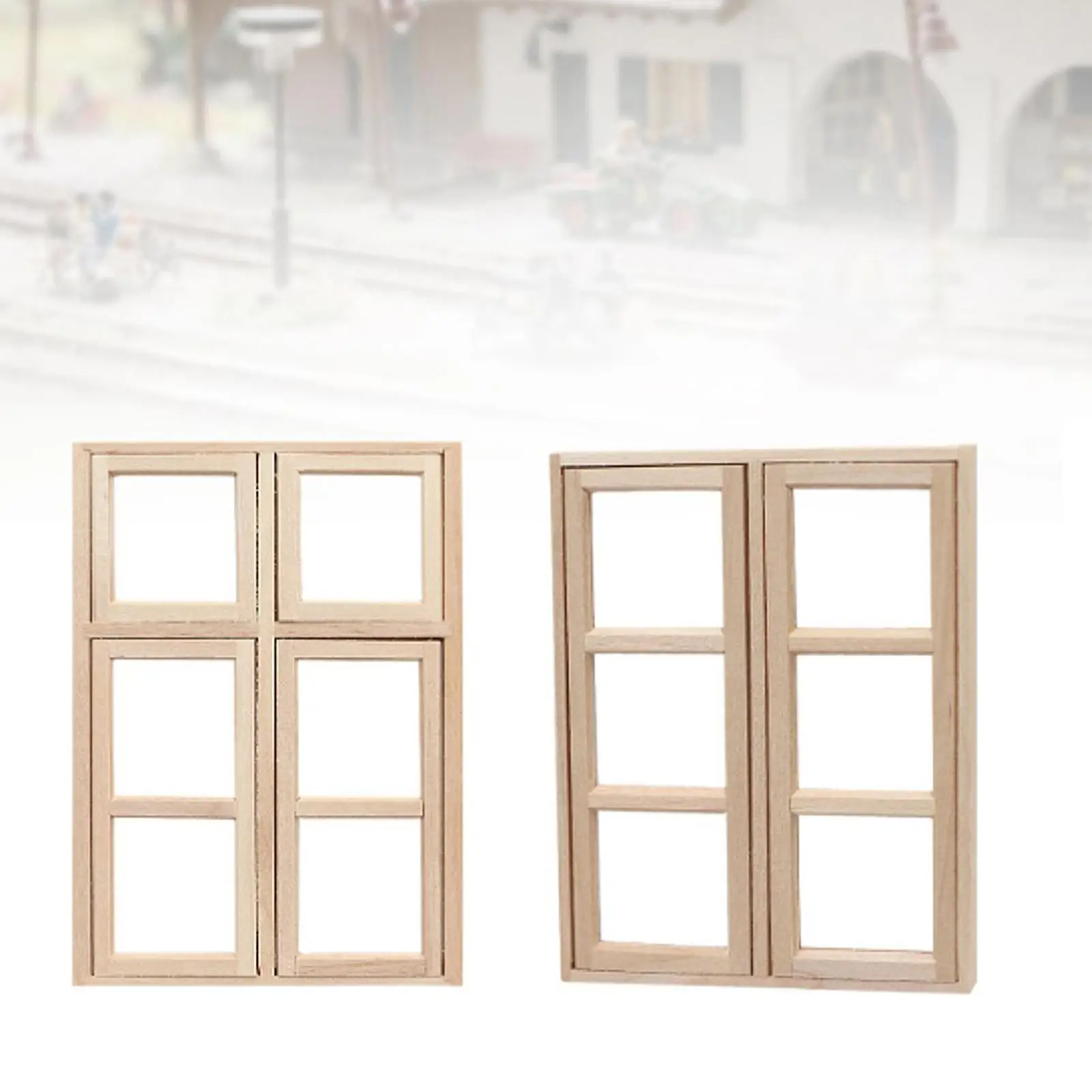 1/12 Dollhouse Window, Mini DIY Shutters Model, Miniatures Wood Window Furniture for Living Room Bedroom Decoration