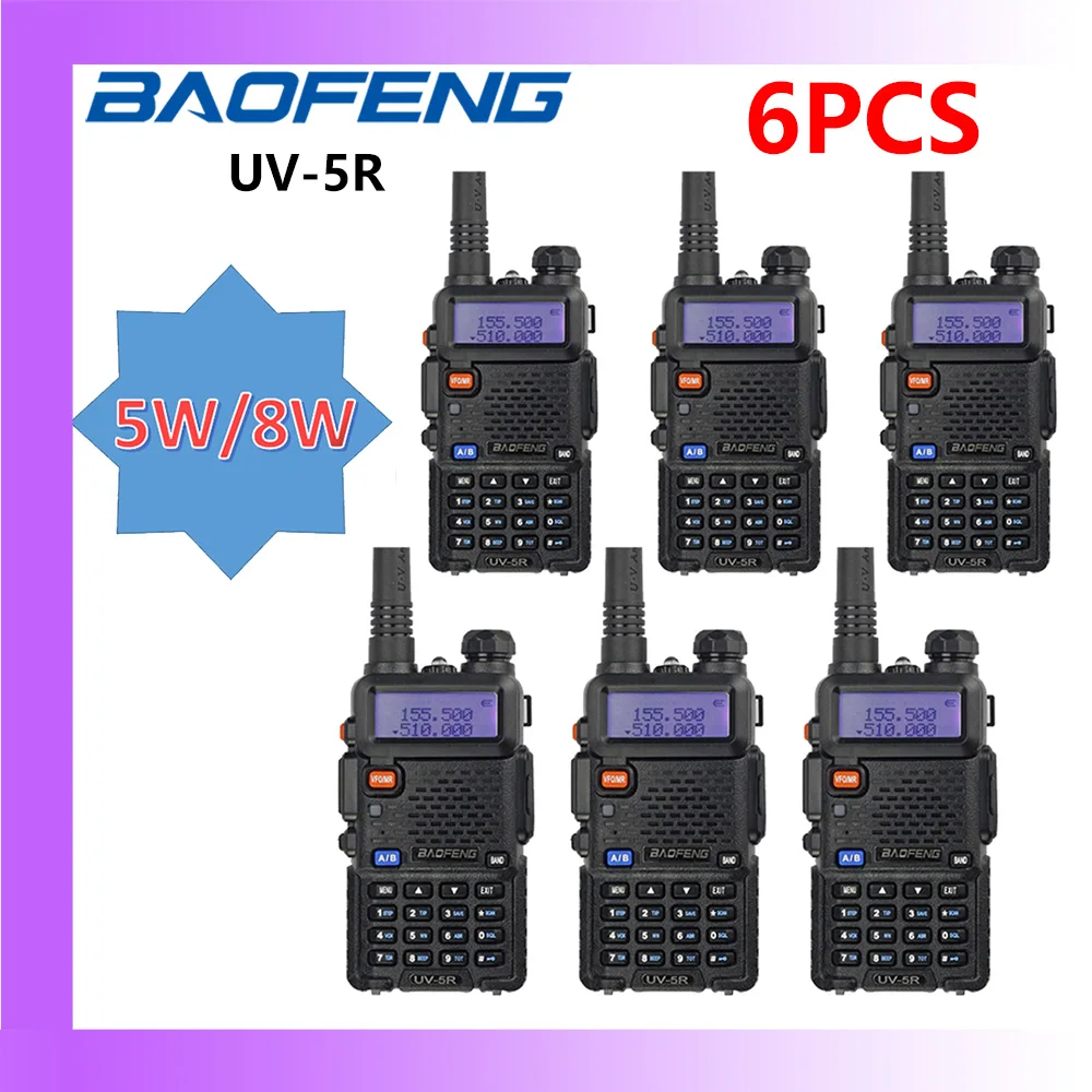 6PCS Baofeng UV-5R 5W/8W Walkie Talkie Long Range Walkie Talkie FM Handy Transceiver Portable Ham Radio Walkie Talkie