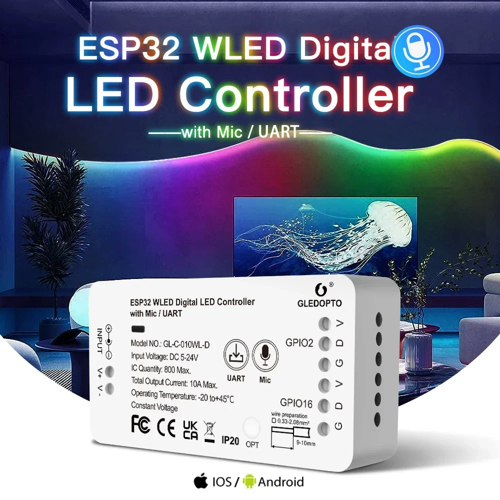 ESP32 WLED RGBW RGB pasek cyfrowy kontroler głosowy obsługuje WS2811 SK6812 16703 WS2812B taśma pikselowa Led moduły kontrola aplikacji WiFi