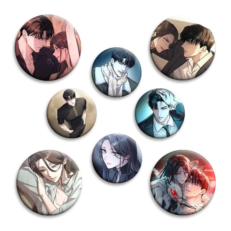 

Anime Merry Psycho Soft Button Pins Tinplate Brooches Character Cartoon Badge for Backpack Clothing Decoration Fans Collect Gift