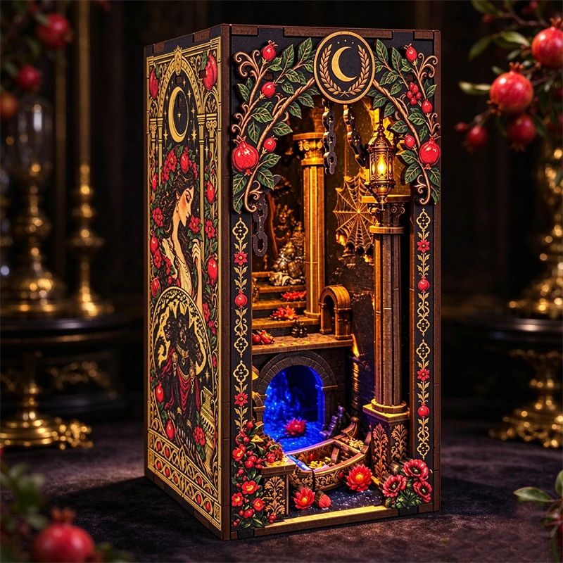 DIY Wooden Book Nook Figurines Miniatures Eternal Night Secret Realm Bookend for Friends Birthday Gifts Home Decor Crafts