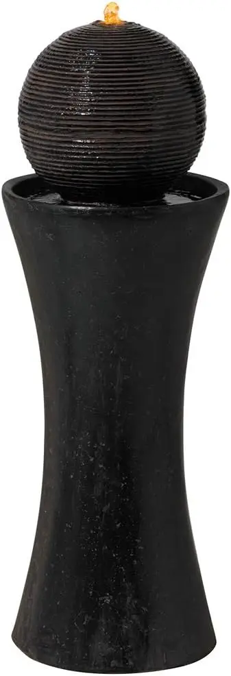 

Dark Sphere 35 1/2" High Large Zen Modern Indoor Outdoor Decor Faux Stone Floor Fountain with Light LED Bubbler Pillar Ball Wate
