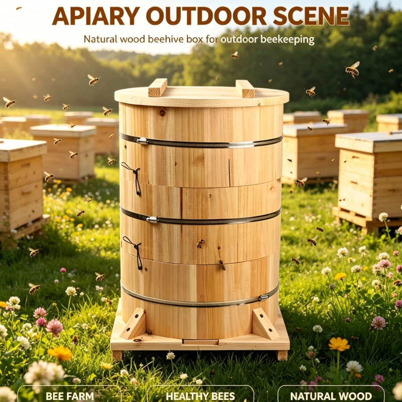 Chinese medium bee round barrel beehive raw field luring bees multi-layer double king box small lattice bee raising