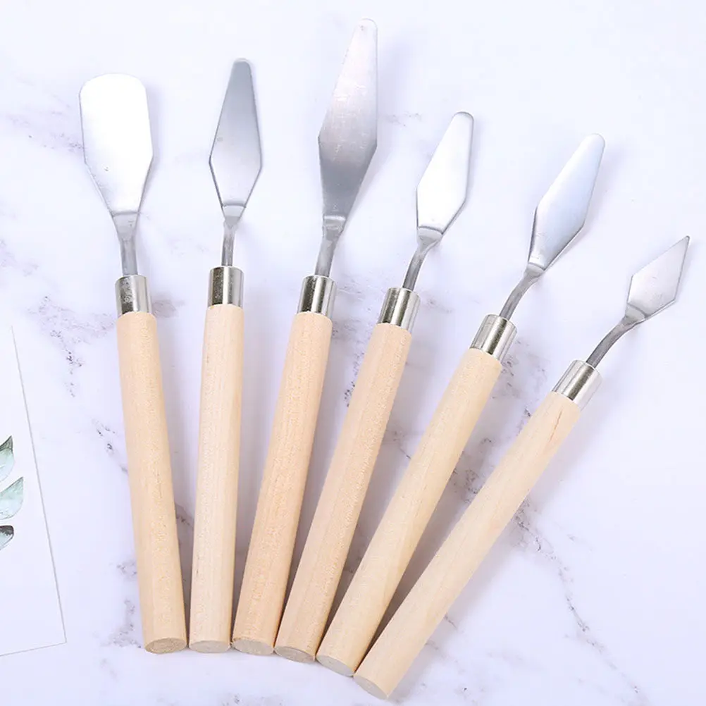 6Pcs Professional Oil Painting Spatula Set Stainless Steel Art Painting Tools for Canvas Ceramics Pottery Modeling Acrylic