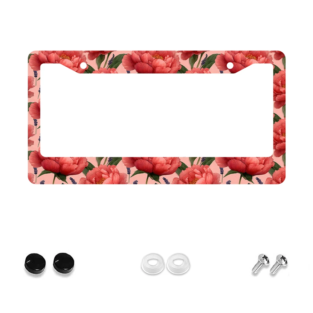 

1pc Pink Floral Pattern 2-Hole License Plate Frame Aluminum Material 6x12 Inches with Screw Kit Vintage Car Decoration Gift Fun