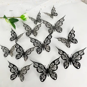 3D Hollow Gold Butterfly Wall Aufkleber, farbenfrohe Abziehbilder, Kinderzimmer, Hochzeitsdekoration, Zimmer, Party, Wohnkultur, Wohnzimmer, 12 Stcs pro Los 12 Hauptverkaufsdekoration Goldwand - №3