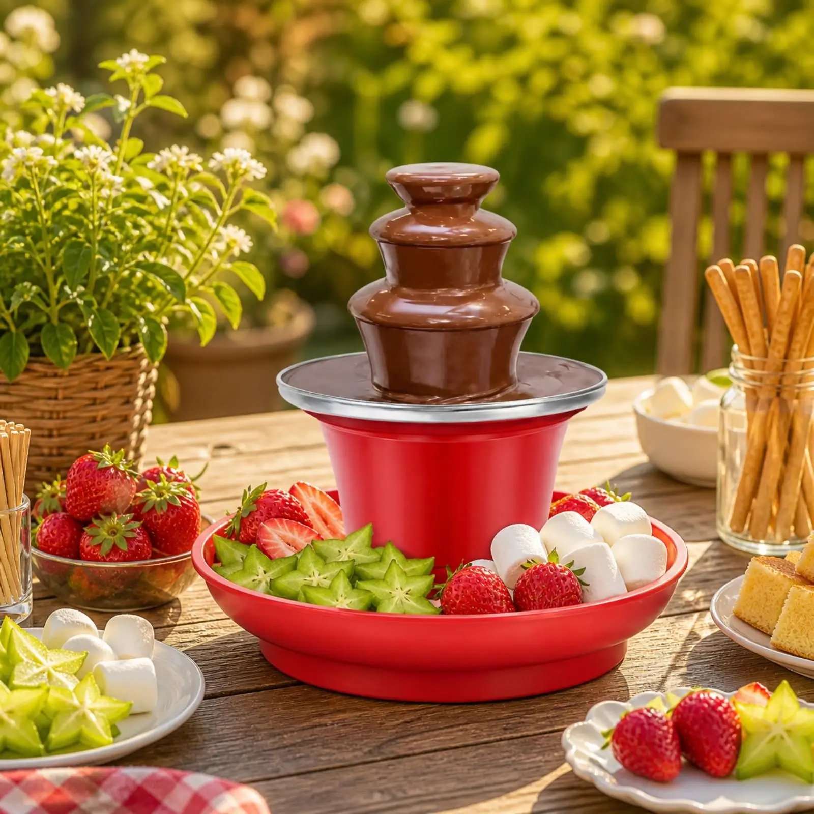 Electric Chocolate Fondue Fountain Dispenser Compact Countertop Melter with Catch Basin for Party Treats