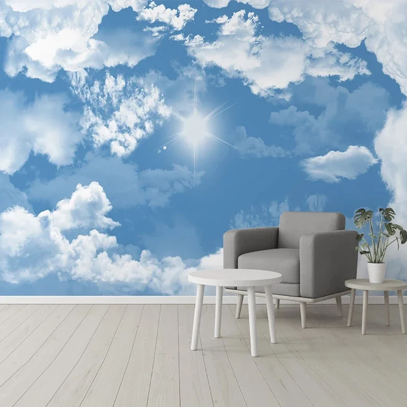 

Custom Photo Wallpaper 3D Blue Sky And White Clouds Murals Living Room Bedroom Background Wall Painting Papel De Parede Frescoes