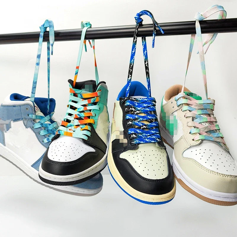 Schillernde blaue Schnürsenkel flache Schnürsenkel für Turnschuhe bunte Farbverlaufs streifen Batik Schnürsenkel Persönlichkeit sseil für Männer Frau – Detail 5