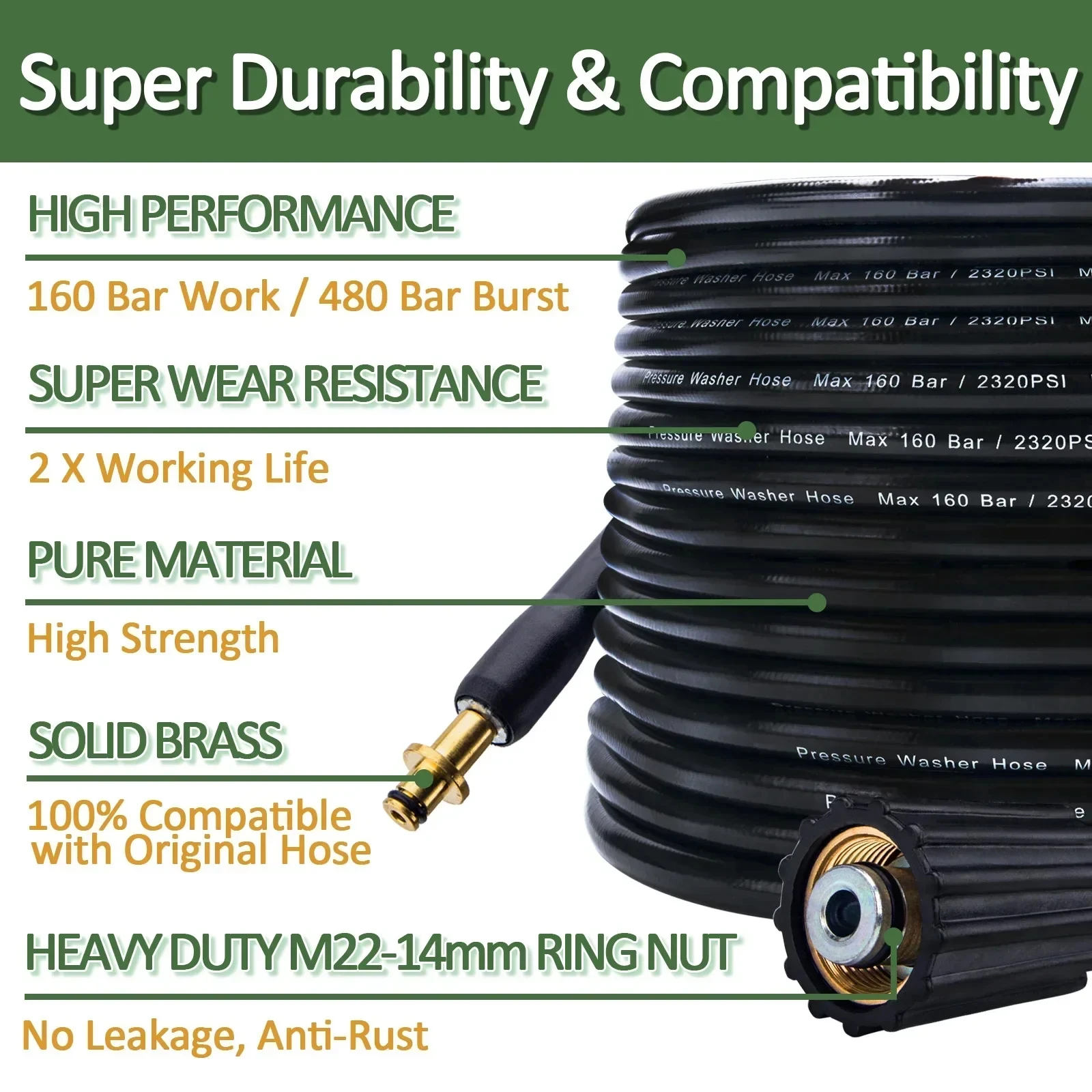 6~10m High Pressure Washer Hose Pipe Cord Water Cleaning Hose Water Hose for some of Sink Karcher K2 K5.20 Pressure Washer