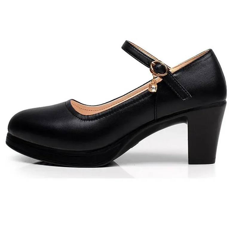 Small  Size 33 44 Women's Genuine Leather Shoes 2022 Spring Block Med Heels Pumps Women Platform Shoes Black for Office