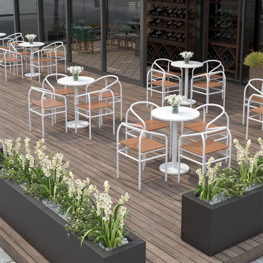 Cross-border plastic wood tables and chairs courtyard garden cafe milk tea shop casual meal outdoor leisure indoor