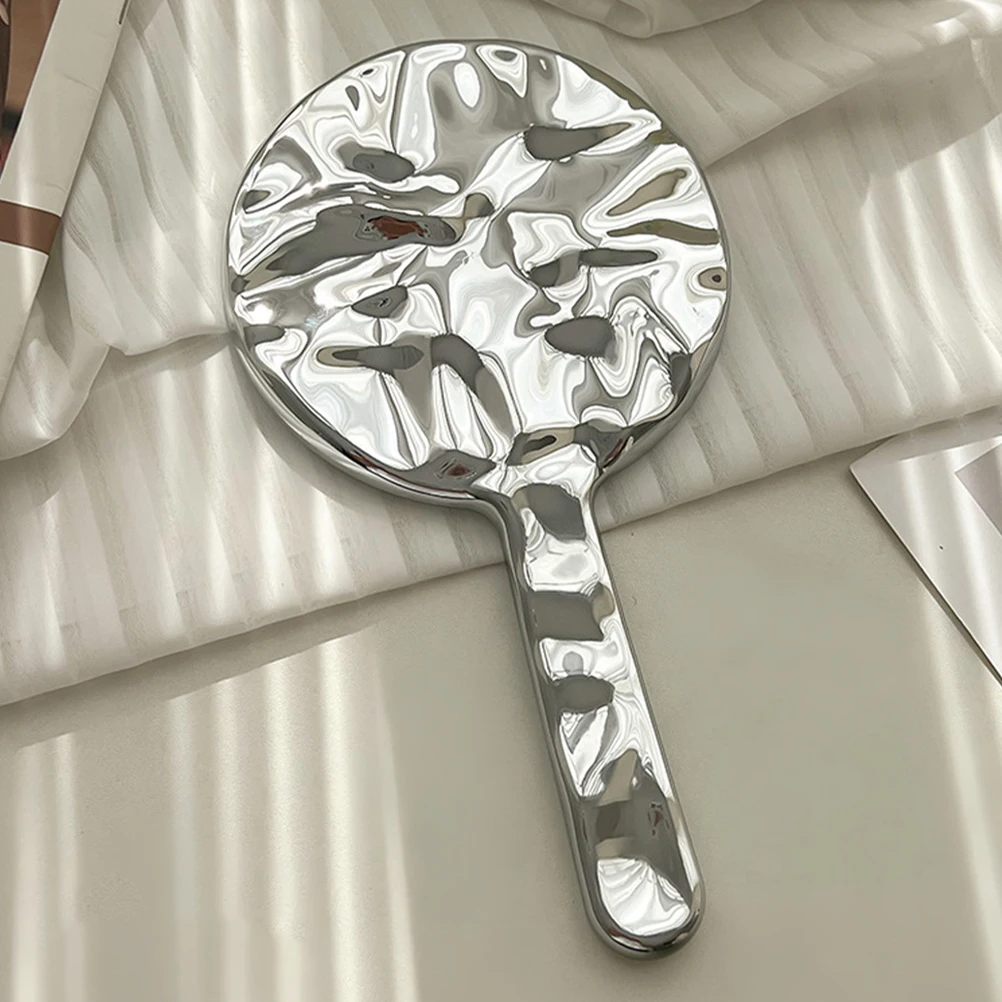 Women Handheld Mirror Luxury Mirror High Definition ABS Material Stylish Electroplated Silver Lightweight Portable