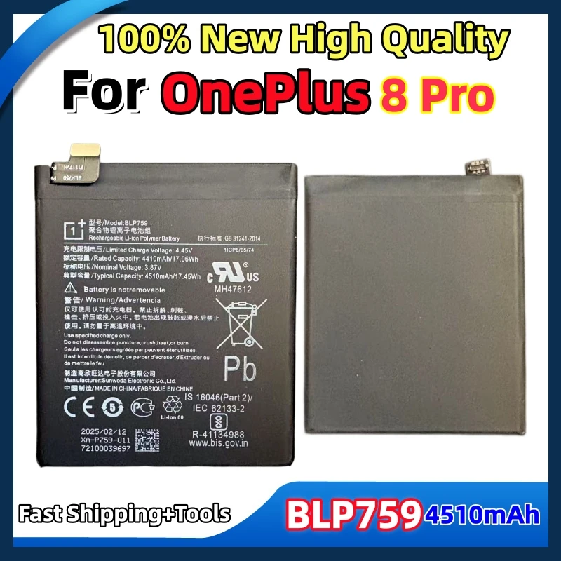 100%New High quality BLP759 4500mAh Battery For One Plus 8 Pro Mobile Phone Battery Batteries Fast Shipping+Tools
