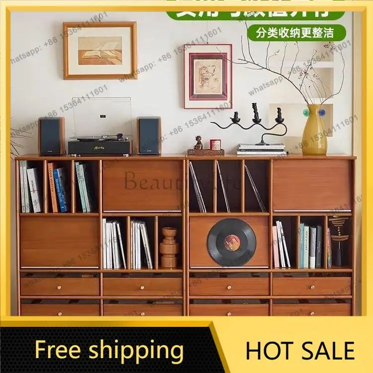 FG solid wood medium and ancient style locker integrated floor-to-ceiling living room grid against the wall retro