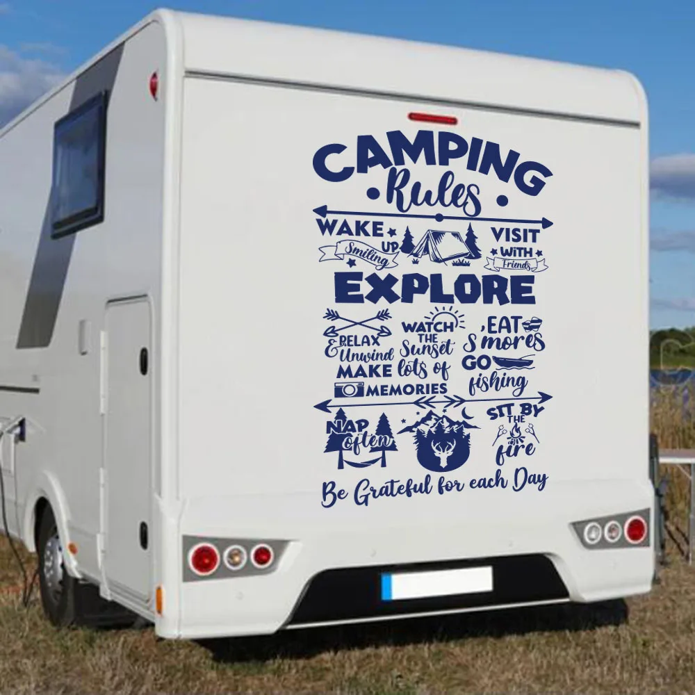 Camping Rules Camper Rv Car Sticker Explore Memories Unwind Grateful  Fishing Visit Friends Motorhome Caravan Van Truck Decal