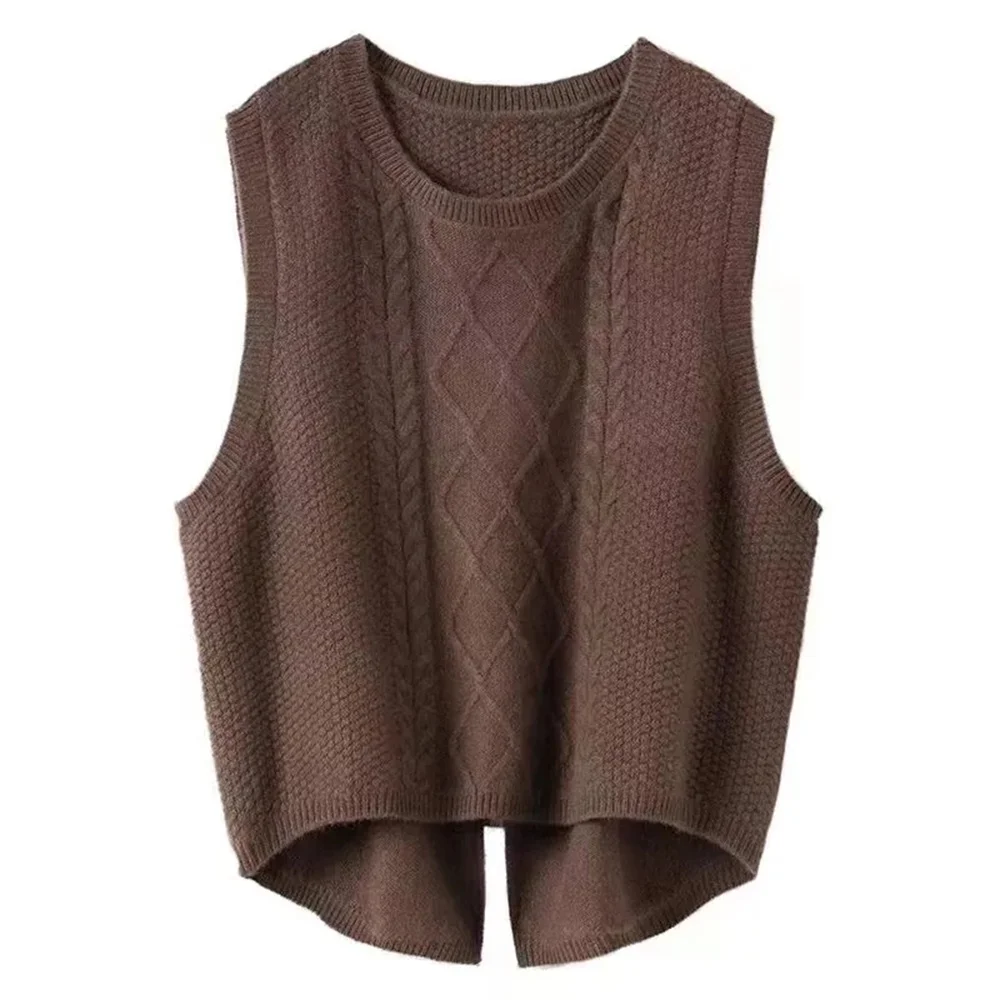 2023 Autumn and Winter New Twisted Knitted Vest  Sleeveless Knitted Sweater Vest Women Woolen Vest Women\'s Round Neck Tank Top