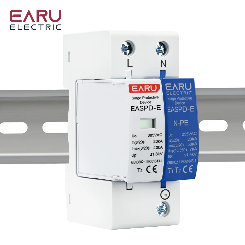 2P 4P AC SPD 1P+NPE 20KA 40AK 50KA T1 T2 275V 385V House Surge Protector Protective Low-voltage Arrester Device