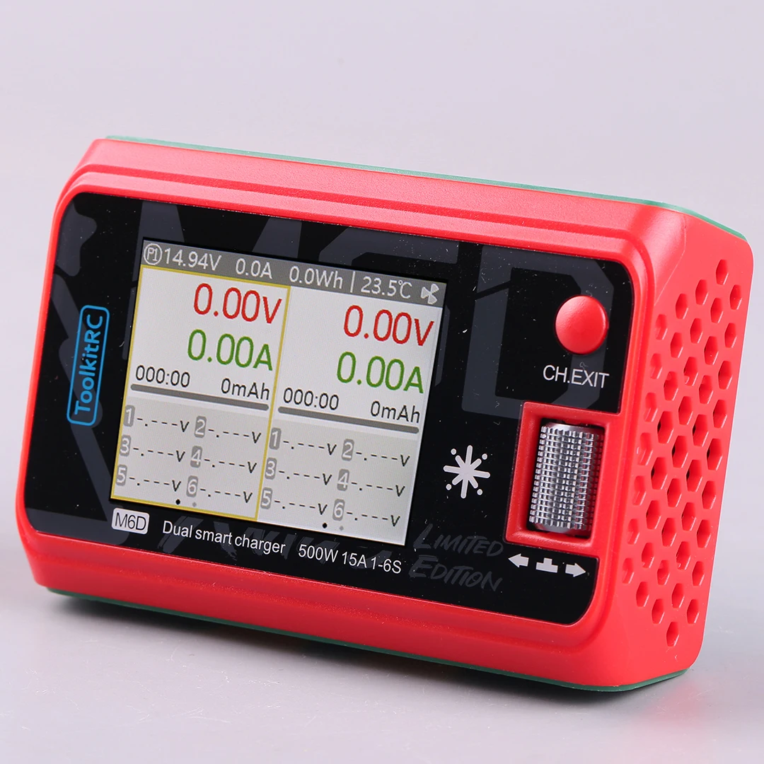 ToolkitRC M6D عيد الميلاد 500 واط 15A تيار مستمر ثنائي القناة شاحن ذكي صغير مفرغ ل 1-6S بطارية ليبو FPV نموذج قطع الغيار
