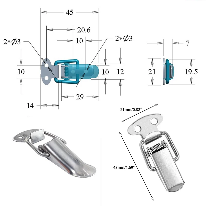 4pcs Vintage Duck-mouth Buckle Mini Lock Chest Box Gift Suitcase Case Buckles Toggle Hasp Latch Catch Clamp Stainless Steel