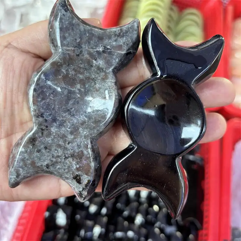 

Natural Black Obsidian And Yooperlite Sun Moon Bowl Carving Crystals Healing Stone Gem Energy Quartz For Yoga Holiday Gift 1PCS