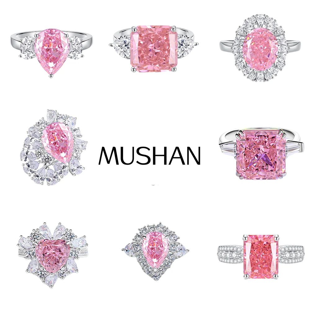 

MuShan Luxury Jewelry 925 Sterling Silver Ring Lab Grown Ruby Round Bridal Gift for Women 18K Gold Plated GRC Certificate Rings