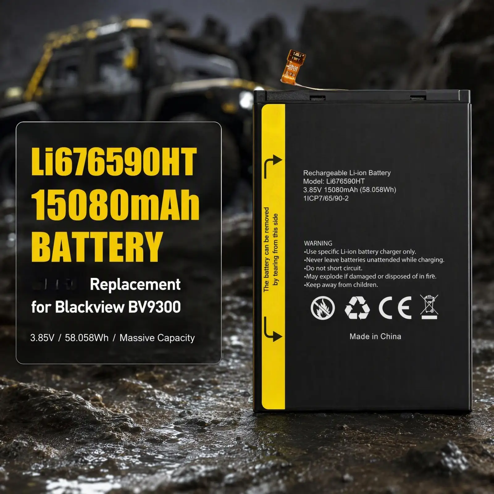 Li676590HT 3.85V 58.058Wh 15080mAh Rechargeable Lithium Spare Battery for Blackview BV9300 Mobile Phone