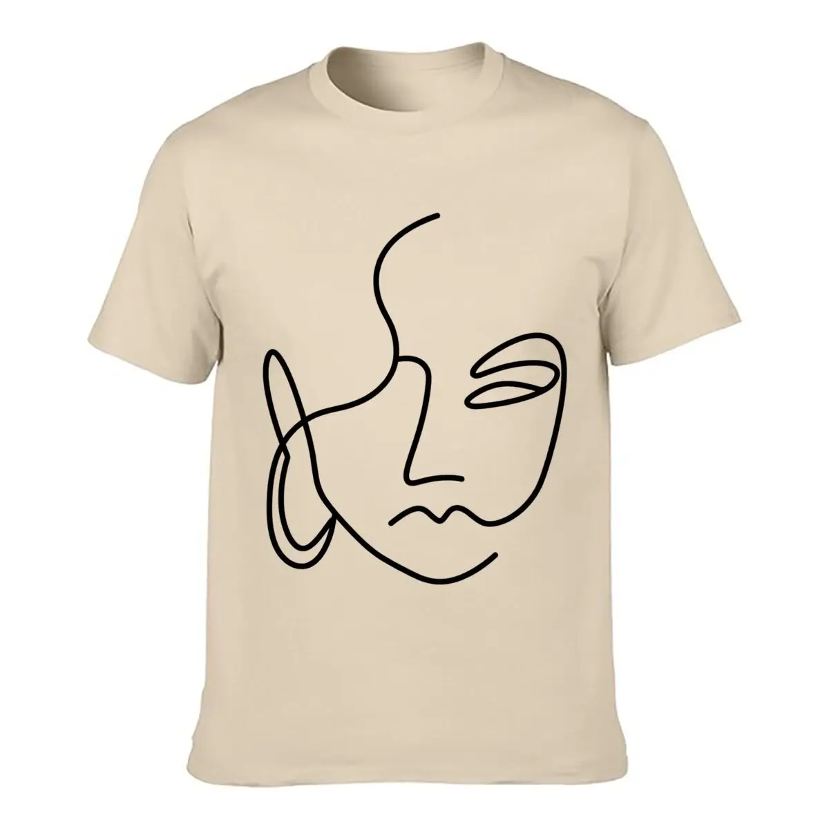 Abstract Continuous Line Woman Face Portrait Minimalist Artistic Outline Summer short-sleeved Loose Top