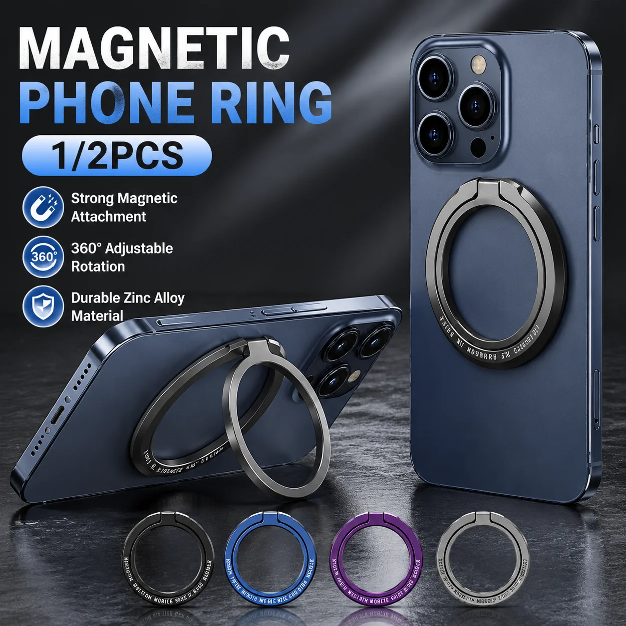 1/2pcs Magnetic Phone Ring Holder for MagSafe Removable Finger Grip Kickstand 360° Rotating Stand for IPhone Samsung
