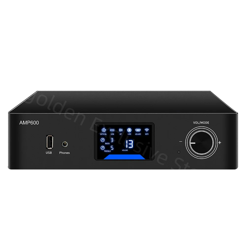 EMIUZEK AMP-600 Amplifier WiFi Bluetooth 5.0 300W HiFi Streaming Home Audio Amp with IR Remote for Home Speakers