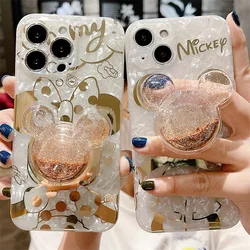 Disney Mickey Minnie Bracket Phone Case iPhone 14 13 12 11 Pro Max Cartoon Fall prevention Gilded Sand Silicone Protective Cover