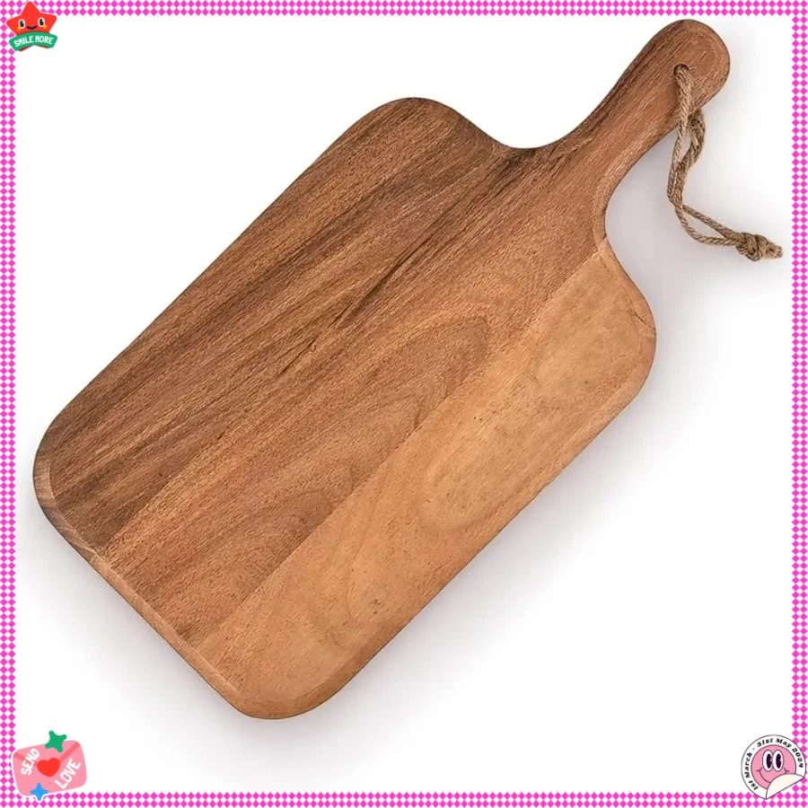 Разделочная доска из акации для мяса, сыра, хлеба, овощей и фруктов с ручками (15 x 7 дюймов)