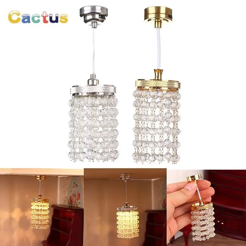 1:12 Dollhouse Miniature LED Crystal Light Chandelier Ceiling Lamp Furniture Model Decor Toy Doll House Accessories