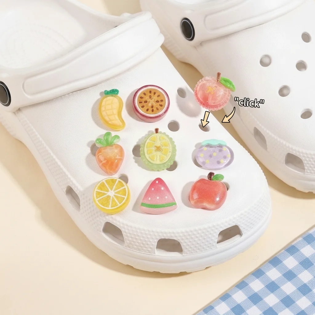 20-Pack Assorted Translucent Fruit Resin Shoe Charms - Cartoon Fruit Clog Decor for Sandals & Beach Bags