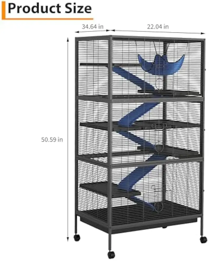 Garvee 59" H Rolling Metal Ferret Cage Large 4-Tier Critter Nation Cage Small Animal Cage for Rats Hamster Guinea Chinchilla Rabbit Cat