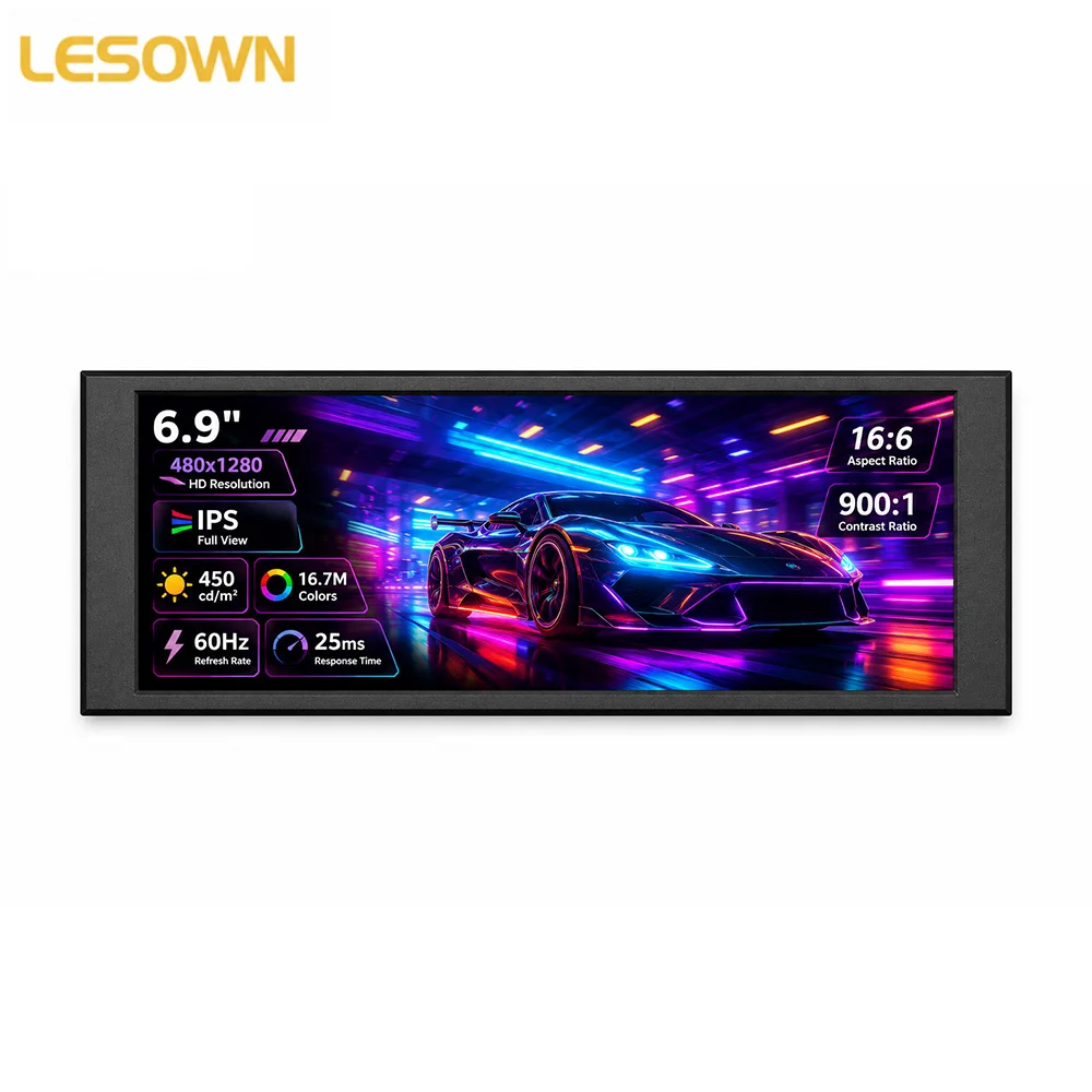 LESOWN Aluminum RPi Mount 6.9inch External Display 6:16 Stretched Screen for Orange Pi Micro Computer Hardware Setup
