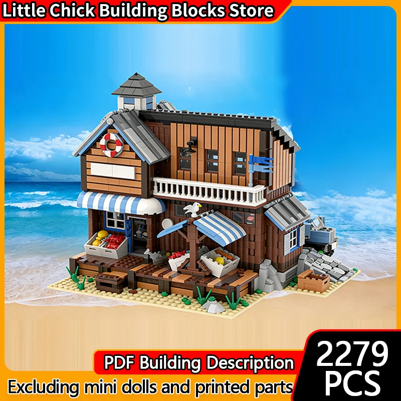 

Средневековый замок, модель MOC, строительные кирпичи, морской рыбный рынок, модульная технология, детские праздничные подарки, сборные игрушки, костюм