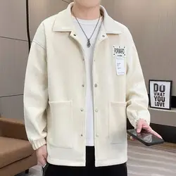 Spring and Autumn Men's 2024 Spliced Turn-down Collar Button Pocket Fashion Solid Loose Versatile Casual Long Sleeve Jackets