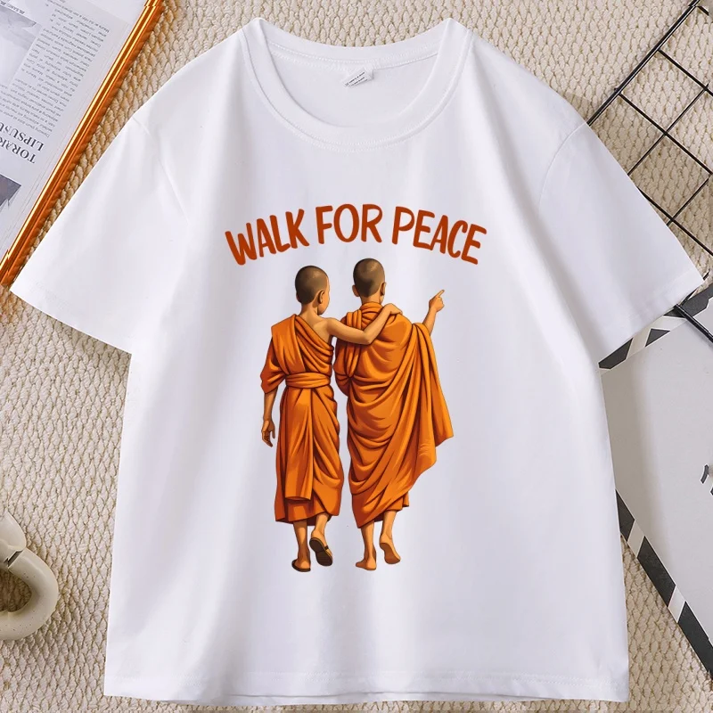 T-shirt Walk for Peace, T-shirt Compassion des moines bouddhistes, T-shirt imprimé pour hommes et femmes, T-shirt décontracté en coton à manches courtes pour hommes