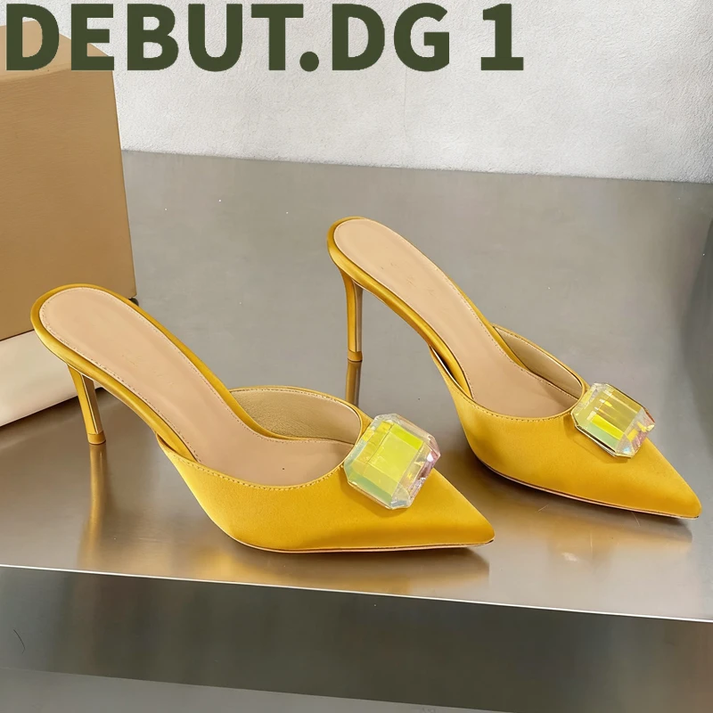 Luxury Handmade Resin Gem Heel Mules Italian Craft Leather & Suede Upper Goatskin Lining 8.5CM