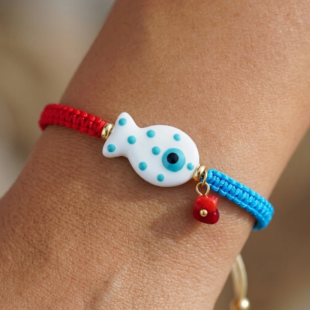 1PCS Bohemian Style Ceramic Fish Bracelet Adjustable Woven Rope for Men And Women