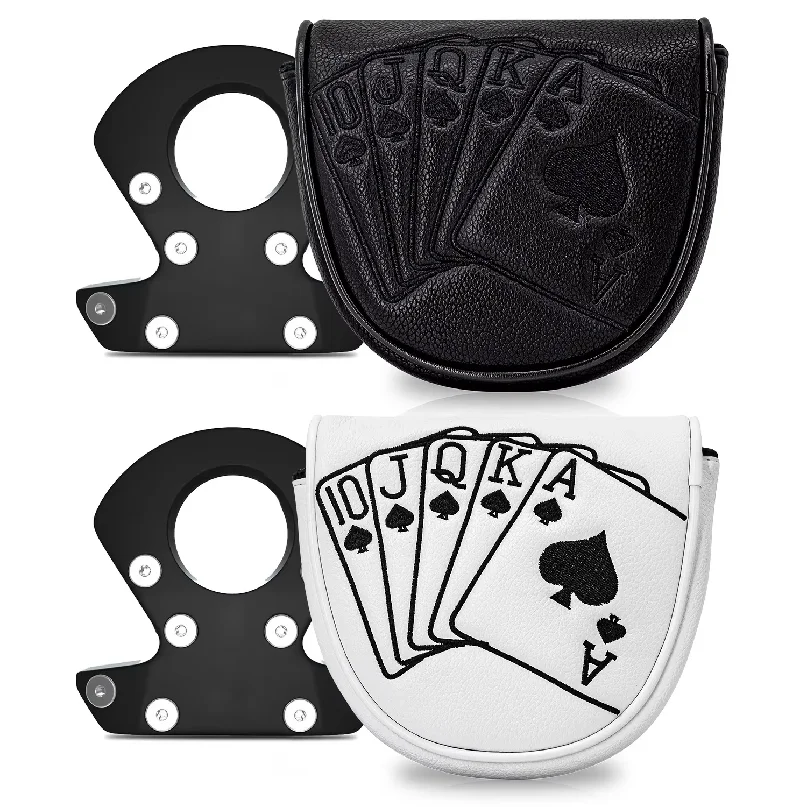 1pc Putter Head Cover, Playing Card Pattern - Magnetic Closure PU Shell, Soft Fleece Lining, Black And White Available