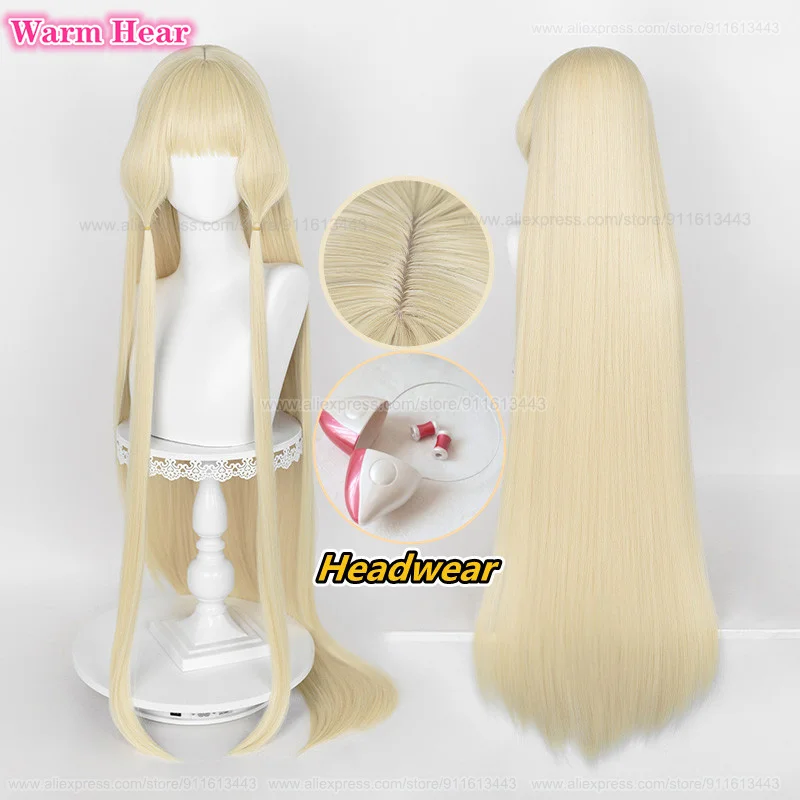 120cm Long Synthetic Hair Anime Chi Cosplay Wig Light Golden Straight Beautiful Wig Heat Resistant Fibre Chii Wigs +Free Wig Cap