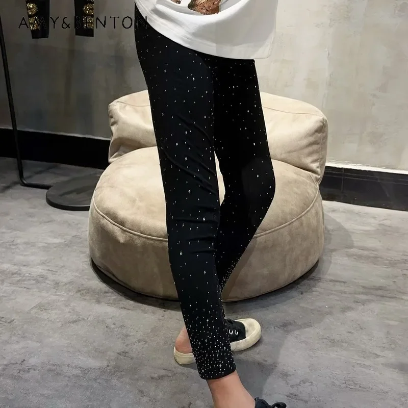 

Star Elastic Heavy Industry Tight Leg Pants Versatile Personality Shark Pants Bright Nine-point Trousers Diamond Drills Leggings