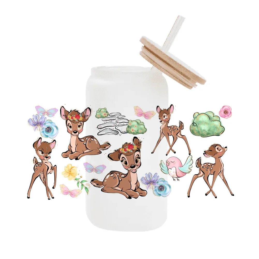 Disney Bambi cartoon 16OZ UV DTF Cup Wraps Transfer Sticker For Glass Libbey Can Bottle Selfadhesive Washable DIY Custom