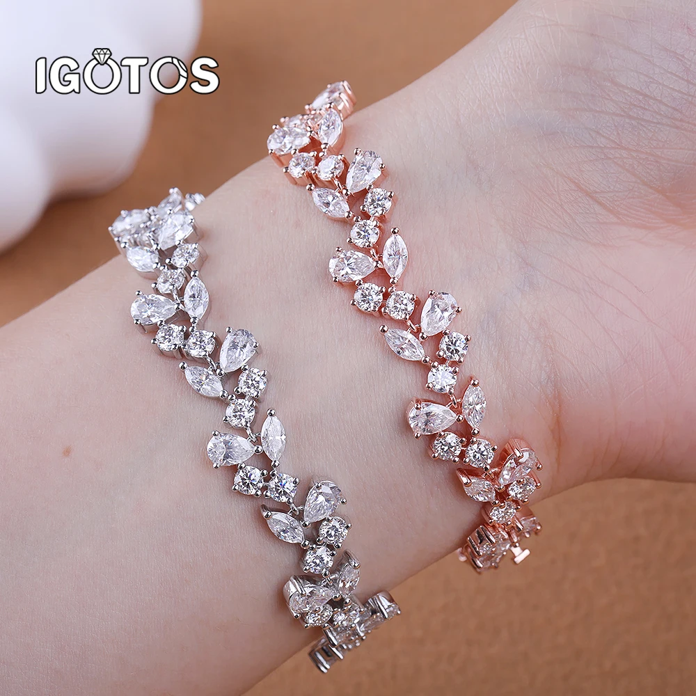 

Tennis Bracelet with Mixed Cut Moissanite Marquise Pear Round Full Eternity Bracelet for Women 925 Silver with Certificate