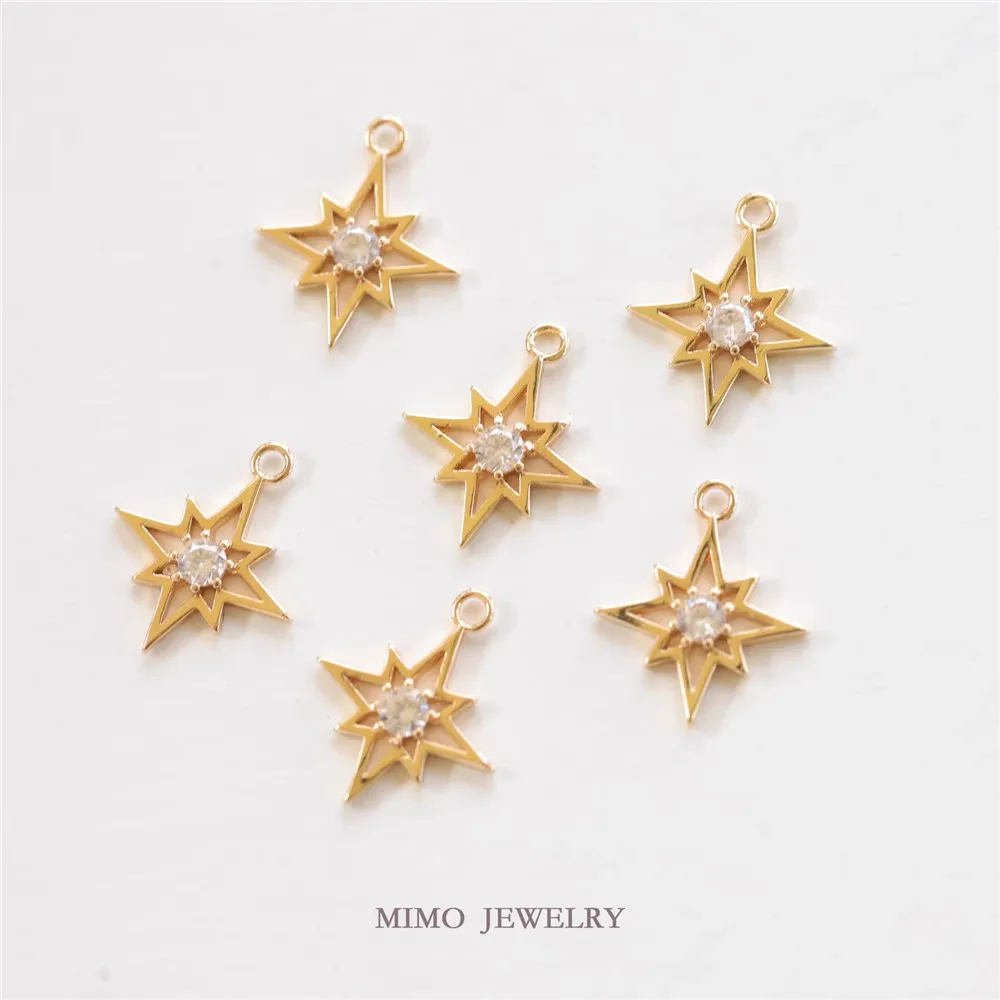 

1PCS 14x15mm Copper Plated Gold Hollowed-out Eight-pointed Star Slightly Inlaid Zircon Star Pendant DIY Jewelry Accessory