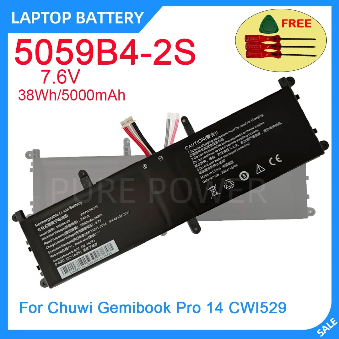 

Новый аккумулятор для ноутбука 5059B4-2S 7.6V 38WH 5000mAh, высокое качество, 10PIN, 7 контактов, для Chuwi Gemibook Pro 14 CWI529