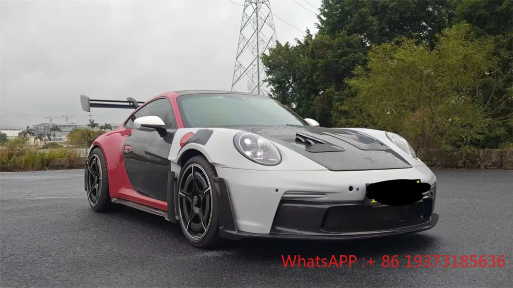 Dry Carbon Fiber GT3RS Style Front Bumper Rear Bumper Side Skirts Rear Spoiler Engine Hood Exhaust for Porsche 992 Body Kit