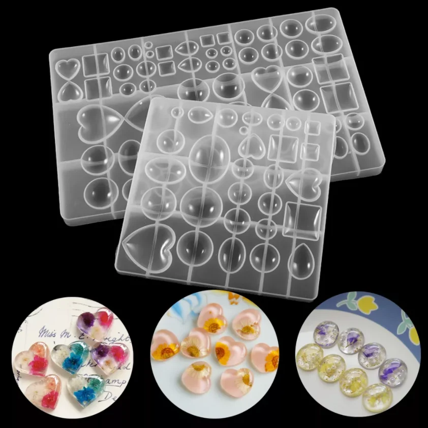 1pcs Resin Heart Square Half Ball UV Epoxy Resin Silicone Mold For DIY Pendant Necklace Jewelry Making Findings Supplies Tool